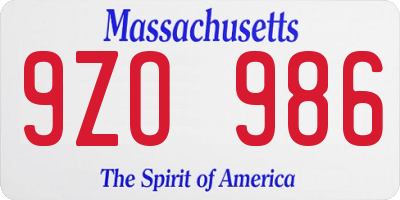 MA license plate 9ZO986