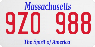 MA license plate 9ZO988