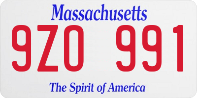 MA license plate 9ZO991