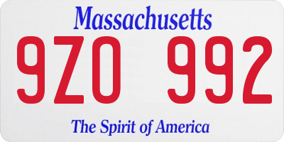MA license plate 9ZO992