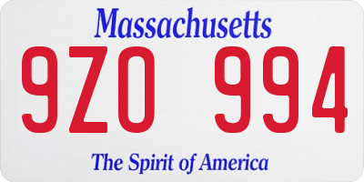 MA license plate 9ZO994