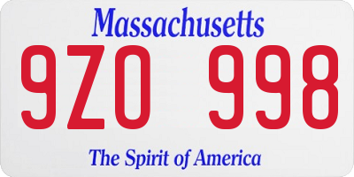 MA license plate 9ZO998