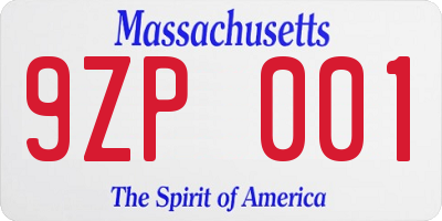 MA license plate 9ZP001