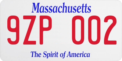 MA license plate 9ZP002