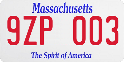 MA license plate 9ZP003