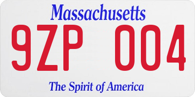 MA license plate 9ZP004