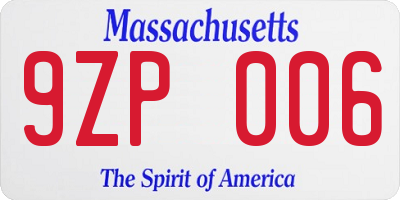 MA license plate 9ZP006