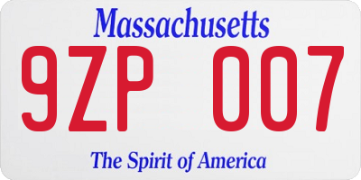 MA license plate 9ZP007
