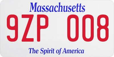 MA license plate 9ZP008