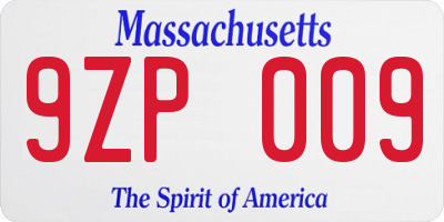 MA license plate 9ZP009