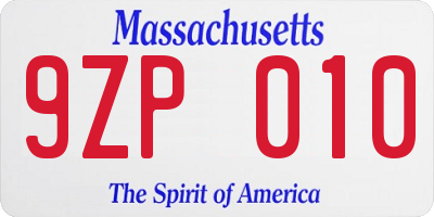 MA license plate 9ZP010