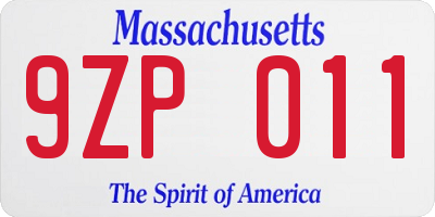 MA license plate 9ZP011