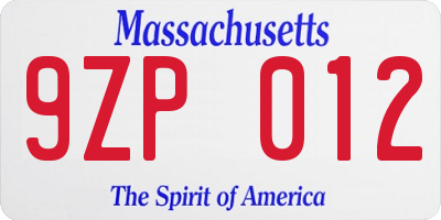 MA license plate 9ZP012