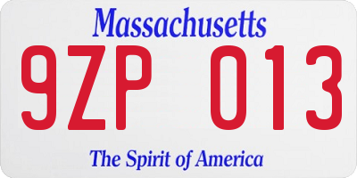 MA license plate 9ZP013