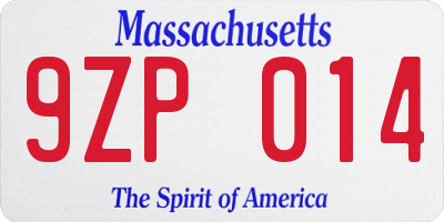 MA license plate 9ZP014