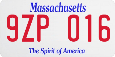 MA license plate 9ZP016