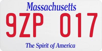 MA license plate 9ZP017