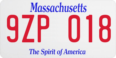 MA license plate 9ZP018