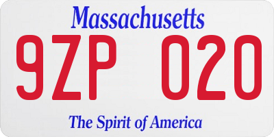 MA license plate 9ZP020