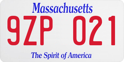 MA license plate 9ZP021