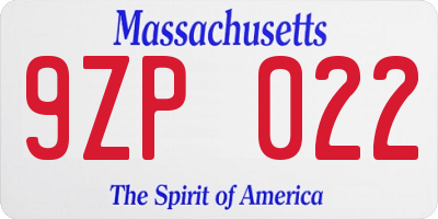 MA license plate 9ZP022