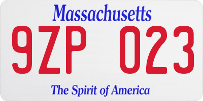 MA license plate 9ZP023