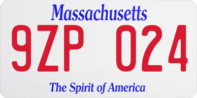 MA license plate 9ZP024