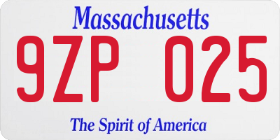 MA license plate 9ZP025