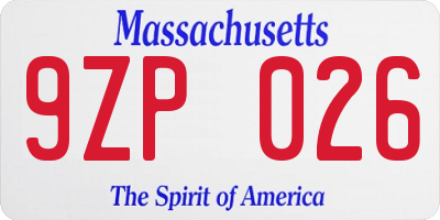 MA license plate 9ZP026