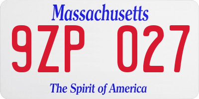 MA license plate 9ZP027