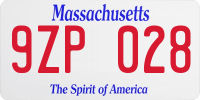 MA license plate 9ZP028