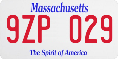 MA license plate 9ZP029