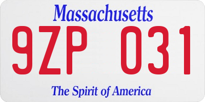 MA license plate 9ZP031