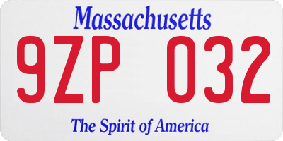 MA license plate 9ZP032