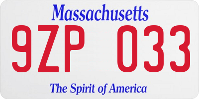 MA license plate 9ZP033