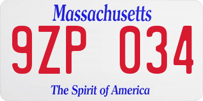 MA license plate 9ZP034