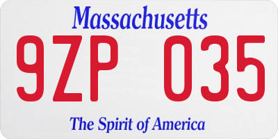 MA license plate 9ZP035