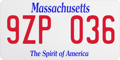 MA license plate 9ZP036