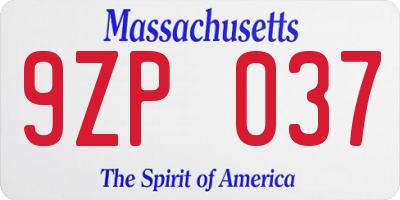 MA license plate 9ZP037