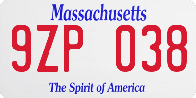 MA license plate 9ZP038