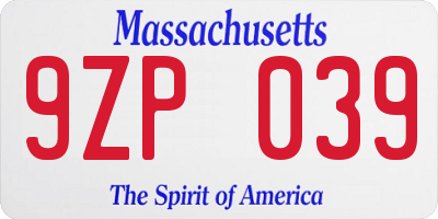 MA license plate 9ZP039