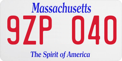 MA license plate 9ZP040