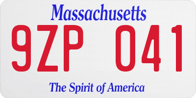 MA license plate 9ZP041