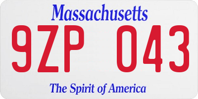 MA license plate 9ZP043