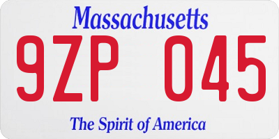 MA license plate 9ZP045