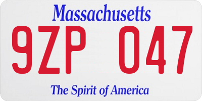 MA license plate 9ZP047