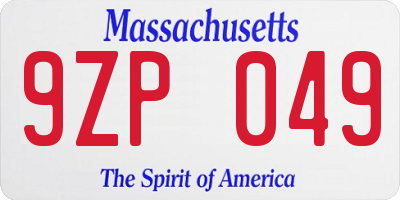 MA license plate 9ZP049