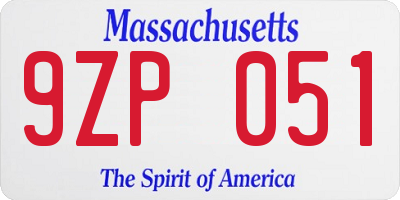 MA license plate 9ZP051