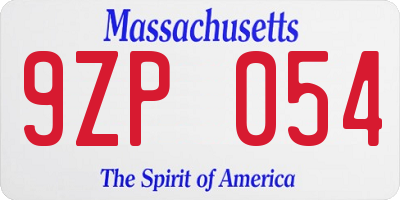 MA license plate 9ZP054