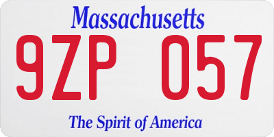 MA license plate 9ZP057